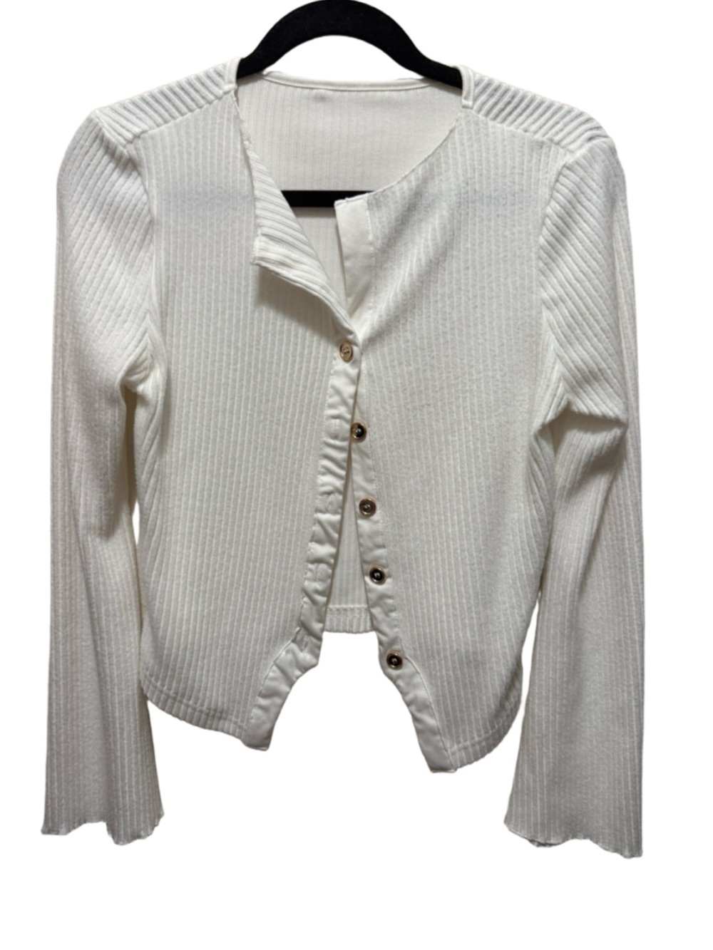 Women’s Ribbed Long-Sleeve Button Cardigan - Cream